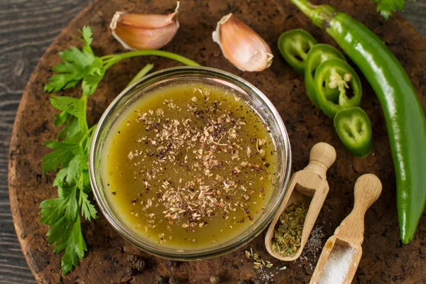 Mexican jalapeno sauce with ingredients