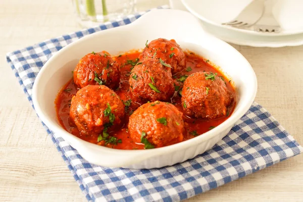 Meatballs Spicy Tomato Sauce Plate — Stock Photo, Image