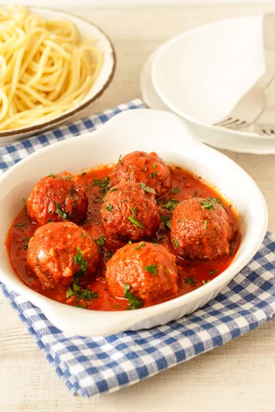 Meatballs Spicy Tomato Sauce Plate — Stock Photo, Image