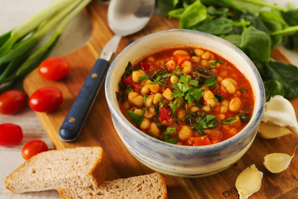 Feijão Branco Caseiro Guisado Com Legumes — Fotografia de Stock