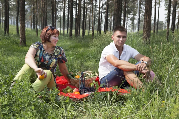 Mamma e figlio hanno fatto un picnic nel bosco . — Foto Stock