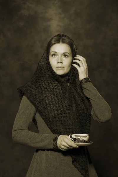 Retrato de uma mulher mercante russa — Fotografia de Stock