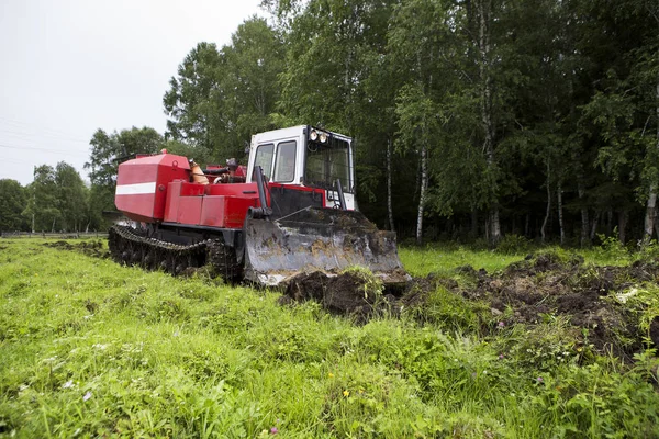 Tractor Deslizamiento Abre Tira Prevención Incendios Tractor Del Skidder Corta — Foto de Stock