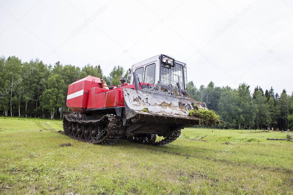 Skidding tractor in the work process