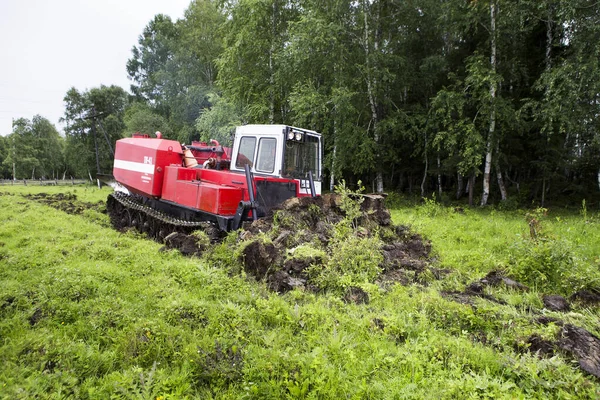 Tractor Deslizamiento Abre Tira Prevención Incendios Tractor Del Skidder Corta — Foto de Stock