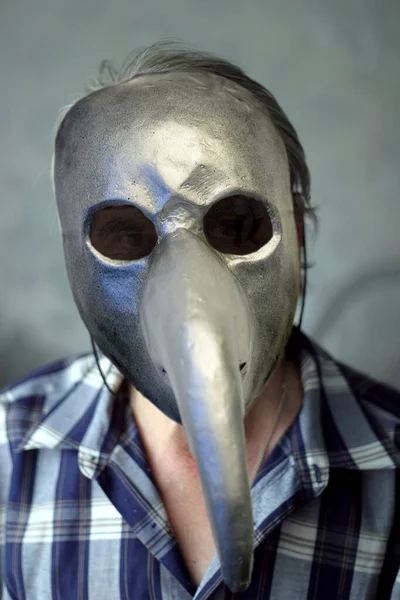 Portrait Man Plague Mask Working Environment — Stock Photo, Image