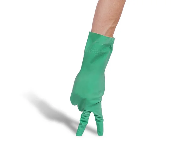 Hand i grön handske rengöring. — Stockfoto