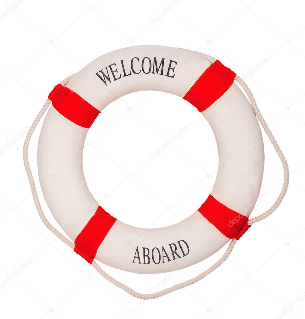 Welcome a Board - Lifebuoy with text with clipping path