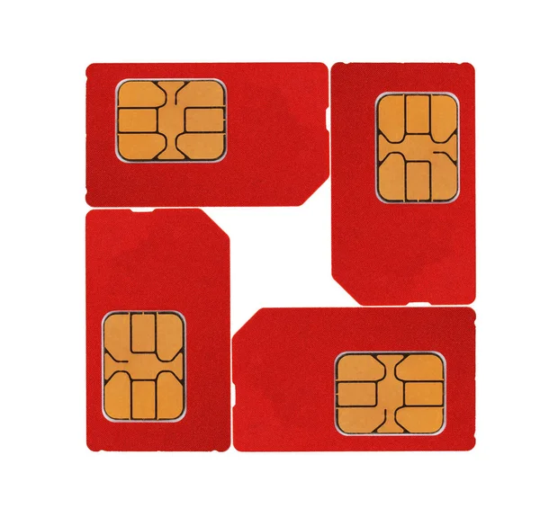 四个红色的 sim 卡 — 图库照片