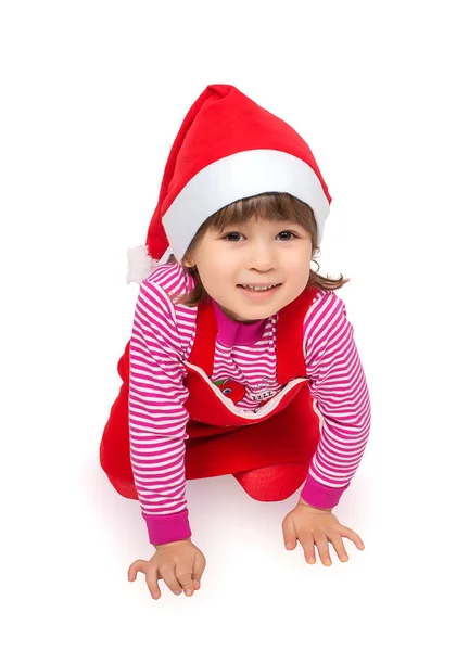 Hermoso Bebé Con Traje Santa Roja Sombrero Celebra Navidad Aislado —  Fotos de Stock