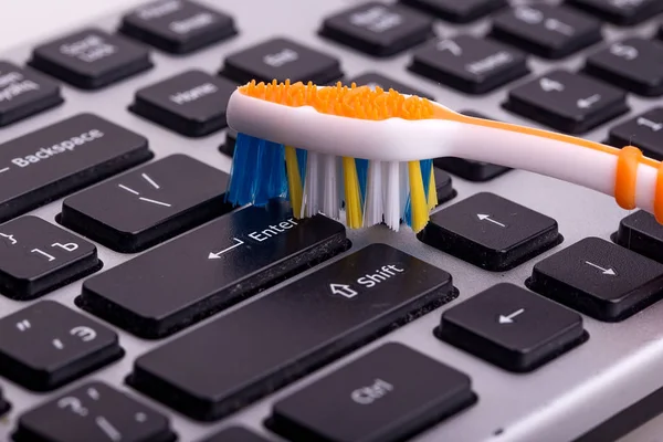 Silver keyboard cleaning button — Stock Photo, Image