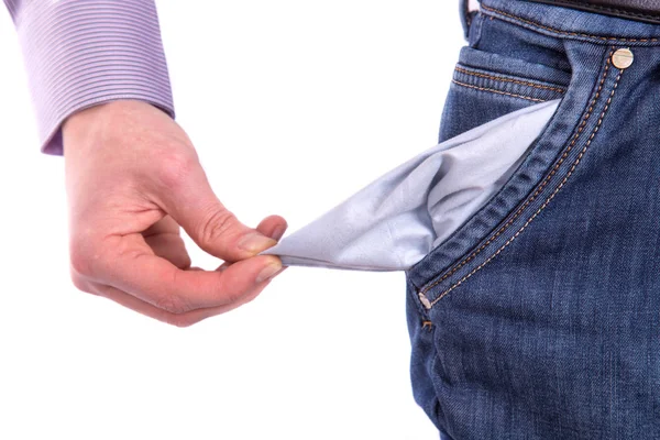 Man showing his empty pocket. — Stock Photo, Image