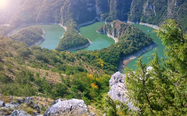 Kıvrımlı Uvac nehrin, Sırbistan — Stok fotoğraf