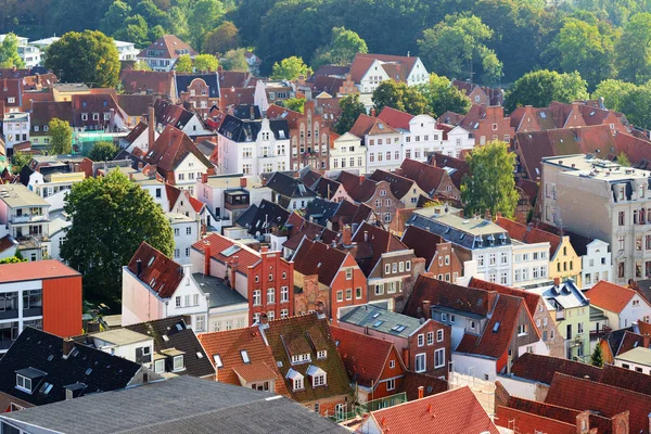 Luchtfoto van de oude stad Lübeck, Duitsland — Stockfoto