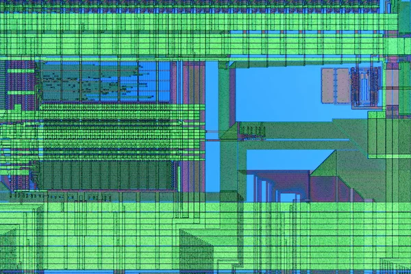 Primo piano estremo del chip microprocessore al silicio — Foto Stock