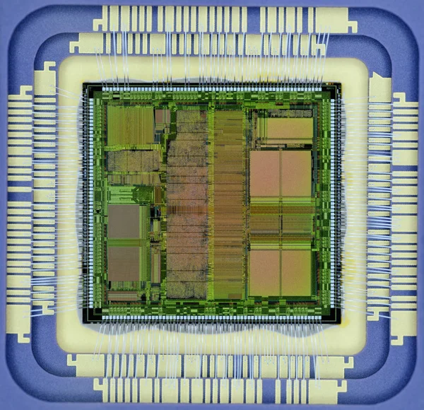 Extreme close-up van silicium microprocessor chip — Stockfoto