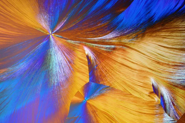Фотографія Через Мікроскоп Кристалів Ростуть Розплаву Сірки Поляризовані Світлові Технології — стокове фото
