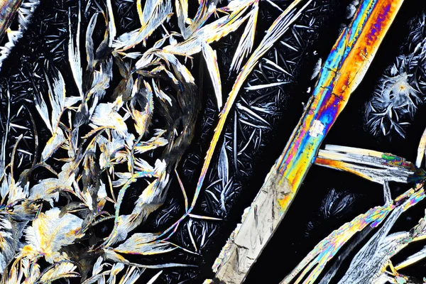 Photo Microscope Crystals Grown Solution Benzoic Acid Alcohol Polarized Light — Stock Photo, Image