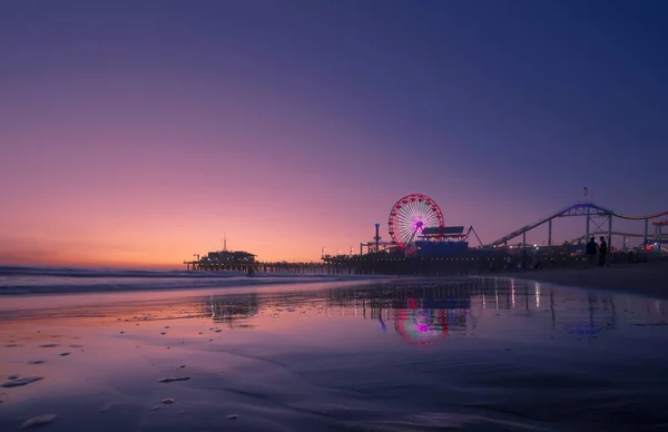 Molo Santa Monica Zachód Słońca Los Angeles — Zdjęcie stockowe