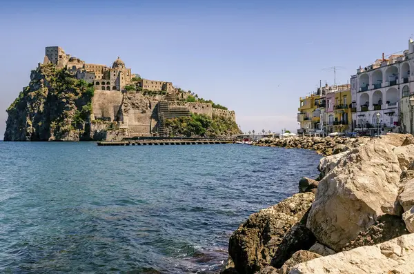 Ischia Ponte with castle Aragonese in Ischia island, Bay of Naples Italy — Stock Photo, Image