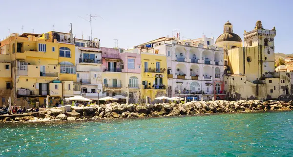 Ischia Bridge and marina village on the island of Ischia, Bay of Naples — Stock Photo, Image