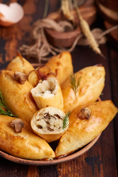 Delicious Small Savory Pies Filled Potatoes Champignons Mushrooms Onion — Stock Photo, Image