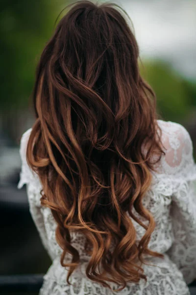 Hermoso peinado de novia de mujer. Coiffure de alta moda. Primer plano del peinado — Foto de Stock