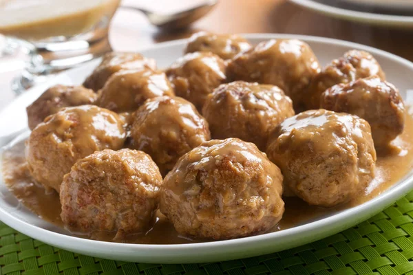 Delicious homemade swedish meatballs with mushroom cream sauce. — Stock Photo, Image