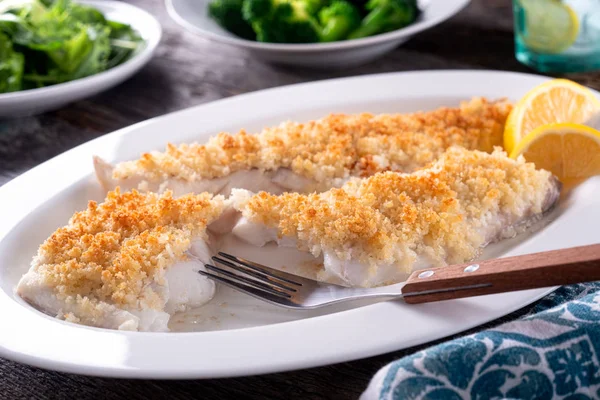 Delicious Oven Baked Panko Crusted Fish Fillets — Stock Photo, Image