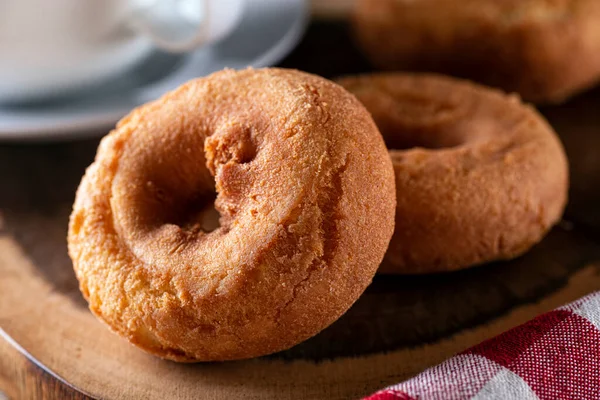 Delicious Homemade Old Fashioned Cake Doughnuts Cup Coffee — Stock Photo, Image