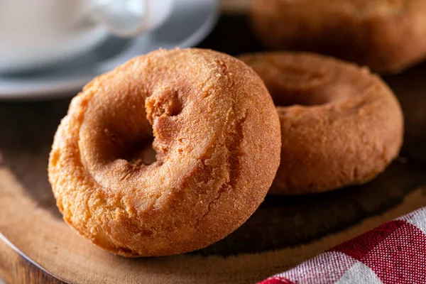 Délicieux Beignets Maison Gâteau Ancienne Avec Une Tasse Café — Photo