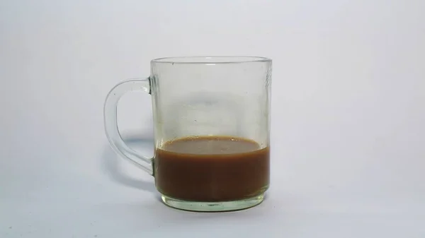 Halbleeres Glas Kaffee Auf Weißem Hintergrund — Stockfoto