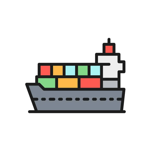 Cargo ship with parcels flat color icon. — Stock Vector