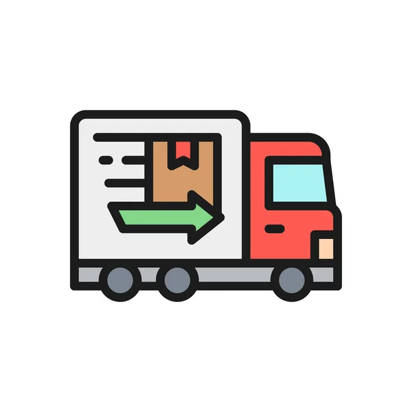 Vector truck, fast delivery flat color icon. — Stockový vektor