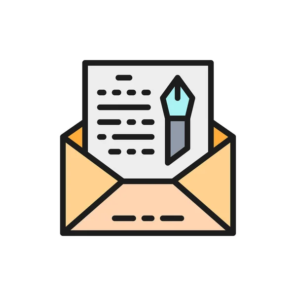 Enveloppe, roman, lettre à main levée icône de couleur plate . — Image vectorielle