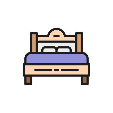 Çift yatak düz renk ikonu. Beyaz arkaplanda izole