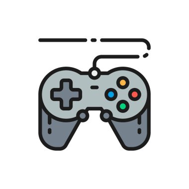 Joystick, gamepad, oyun aygıtı düz renk çizgisi simgesi.