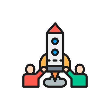 İnsanlardan oluşan takım roketi fırlatıyor, düz çizgi simgesini başlat.