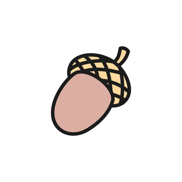 Acorn, gyümölcs tölgy lapos színű ikon. — Stock Vector