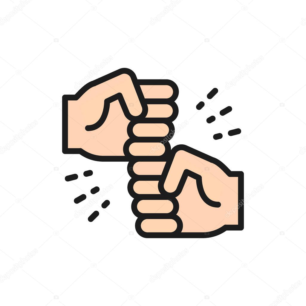 Friendly gestures, joyous punches flat color line icon.
