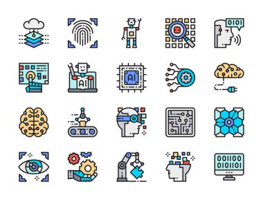 Yapay Zeka Renk Çizgisi Simgeleri. Mühendislik, Taşıyıcı, Büyük Veri