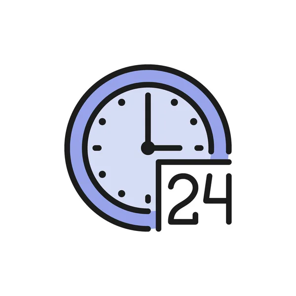 24 heures de service, temps de support icône couleur plate . — Image vectorielle