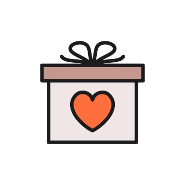 Kalpli hediye, sevgililer günü düz renk simgesi.