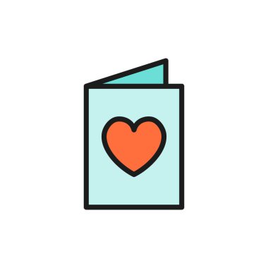 Kalpli kart, hayırseverlik, sevgililer günü düz renk simgesi.