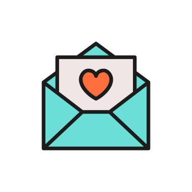 Kalpli aşk mektubu, sevgililer günü düz renk simgesi.