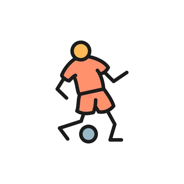Voetbalspeler passeert bal platte kleur pictogram. — Stockvector