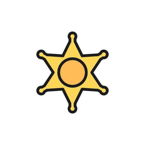 Sheriffbricka, polisstjärna platt färg ikon. — Stock vektor