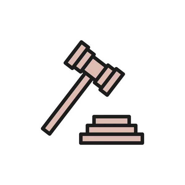 Judge or auction hammer, court gavel flat color icon. — Stock Vector