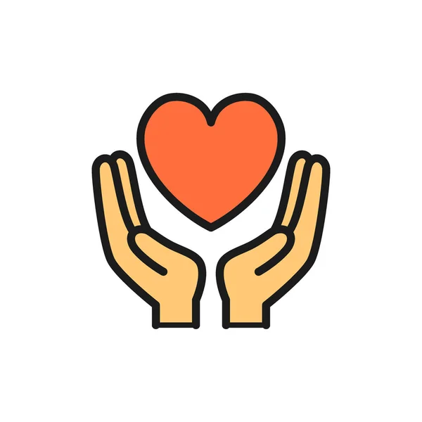 Eller kalbi tutar, bağışta bulunur, sevgililer günü düz renk ikonu. — Stok Vektör
