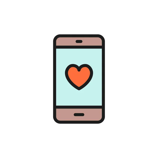 Smartphone avec coeur à l'écran, message d'amour icône couleur plate . — Image vectorielle